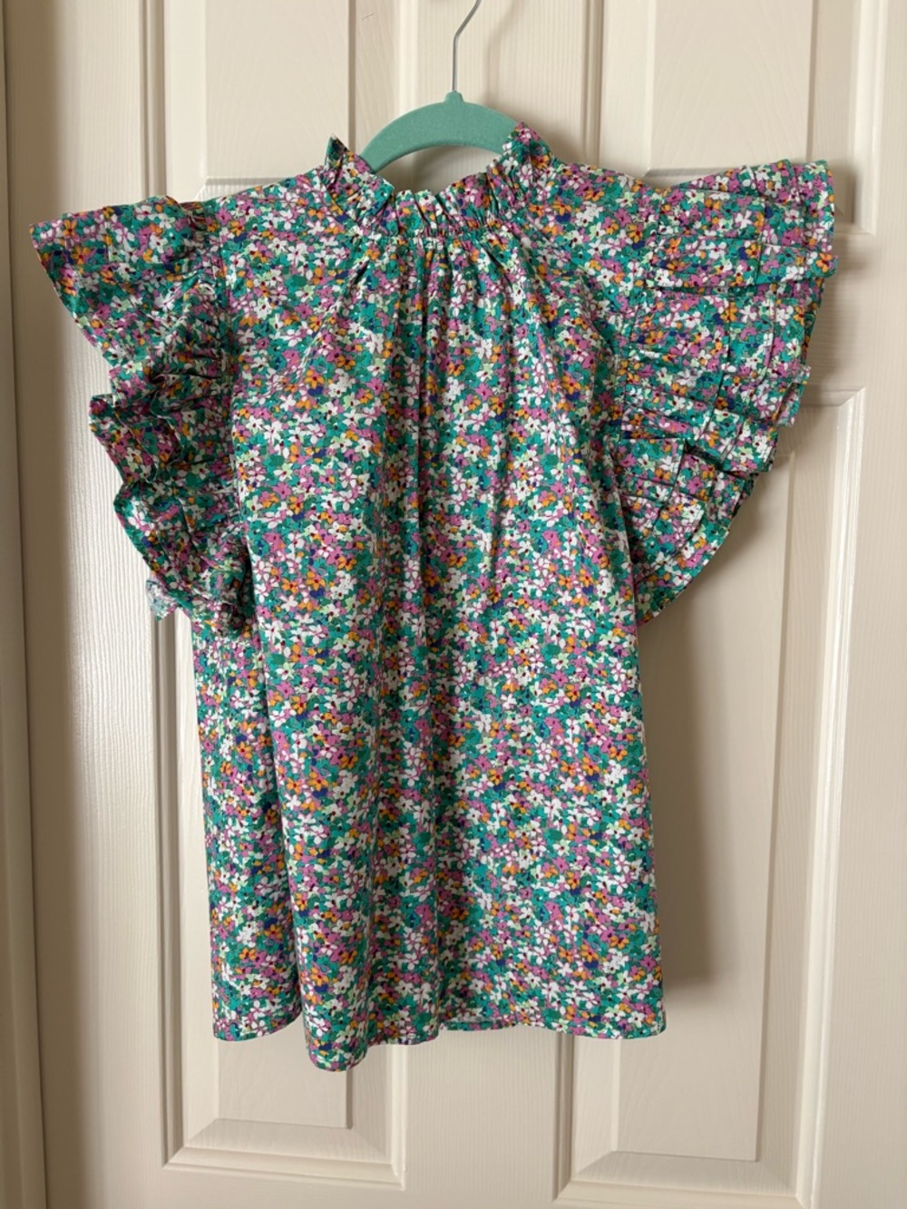 THML Green Floral Ruffle-Sleeve Blouse